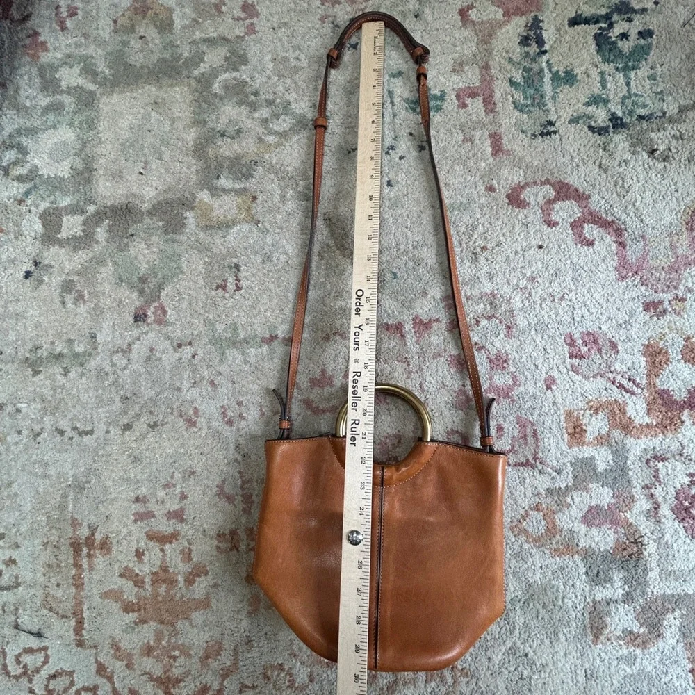 J.Crew Bucket Bag Womens Small Brown Solid Leather Ring Handle Crossbody H0515
